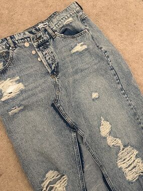 Fashion Nova Light Blue High-Rise Distressed Jeans